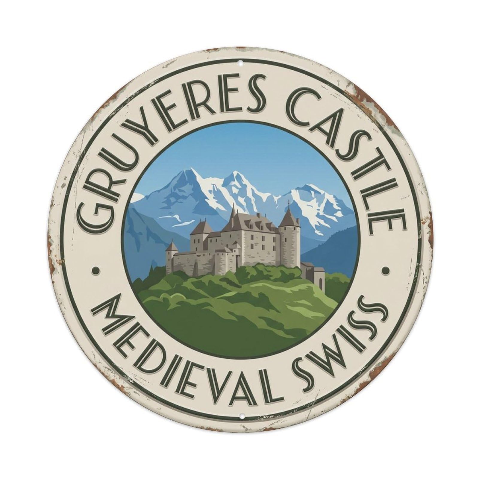 Gruyeres Castle Medieval Switzerland Fortress Metal Tin Sign
