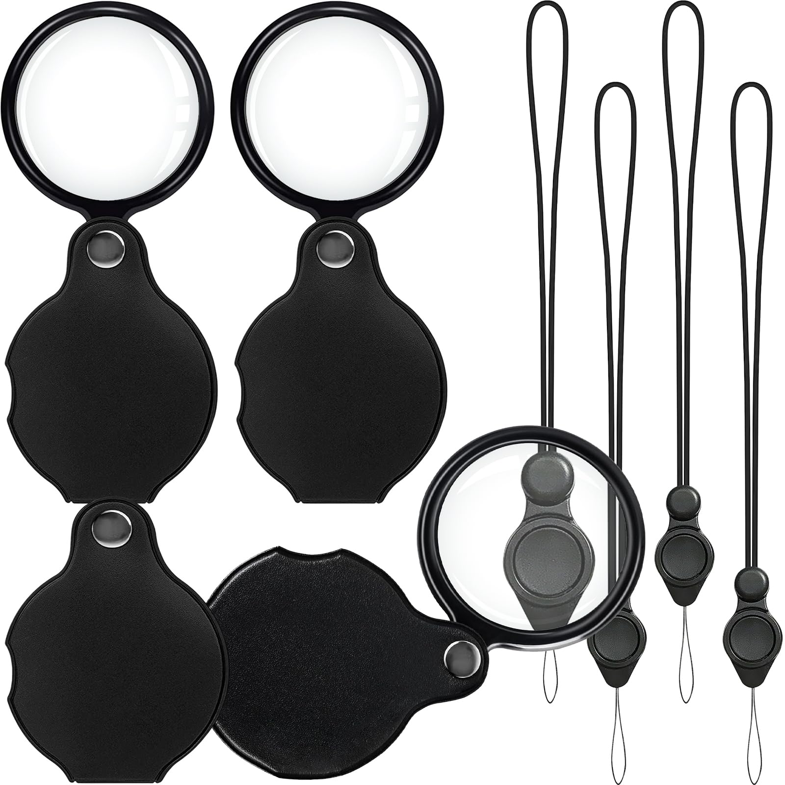 Elezeal 4-Pack Folding Magnifying Glass with Lanyard, 10X Mini Pocket Magnifier