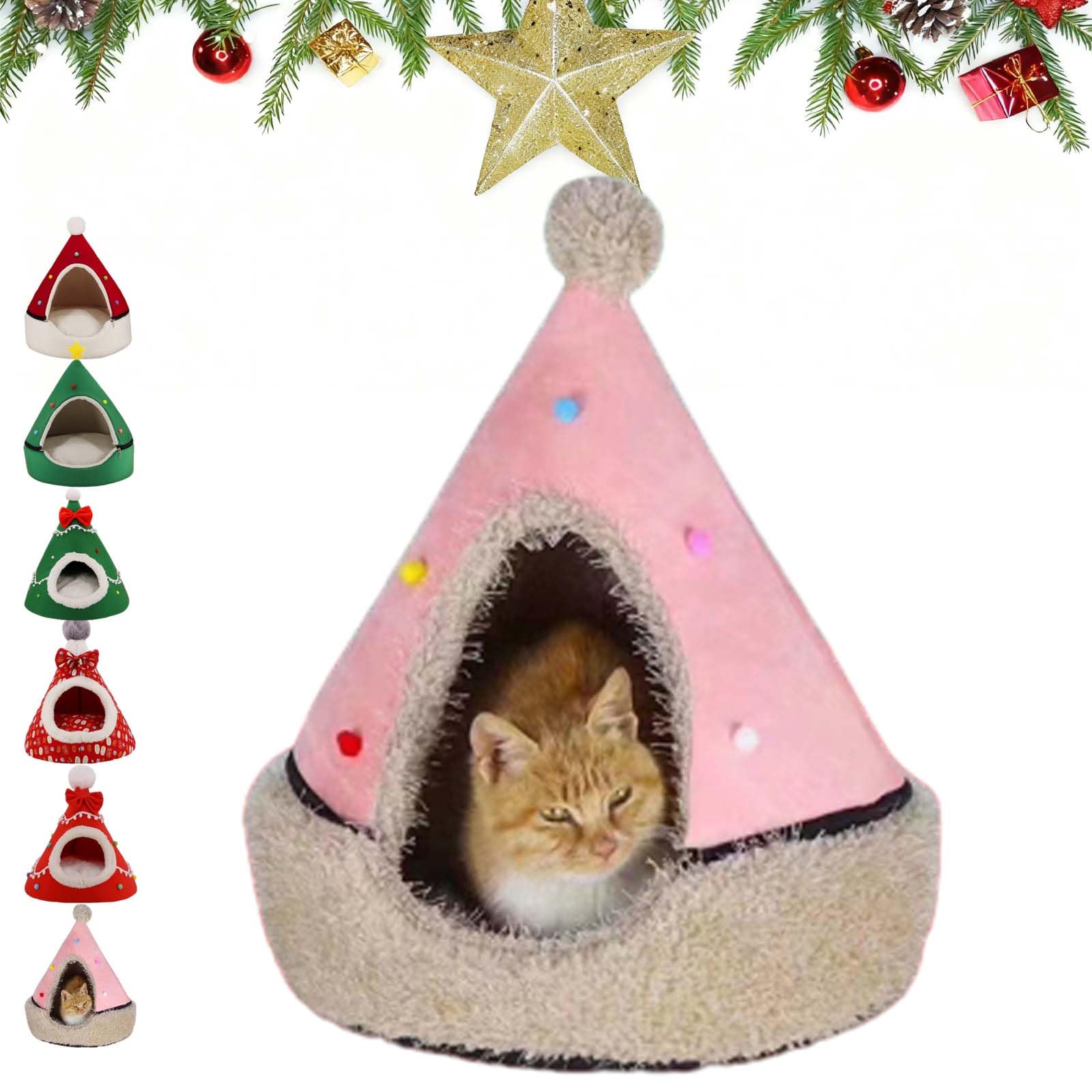 Semi-Enclosed Christmas Pet Bed Cave (A-3,S 14.57 * 18.11in)