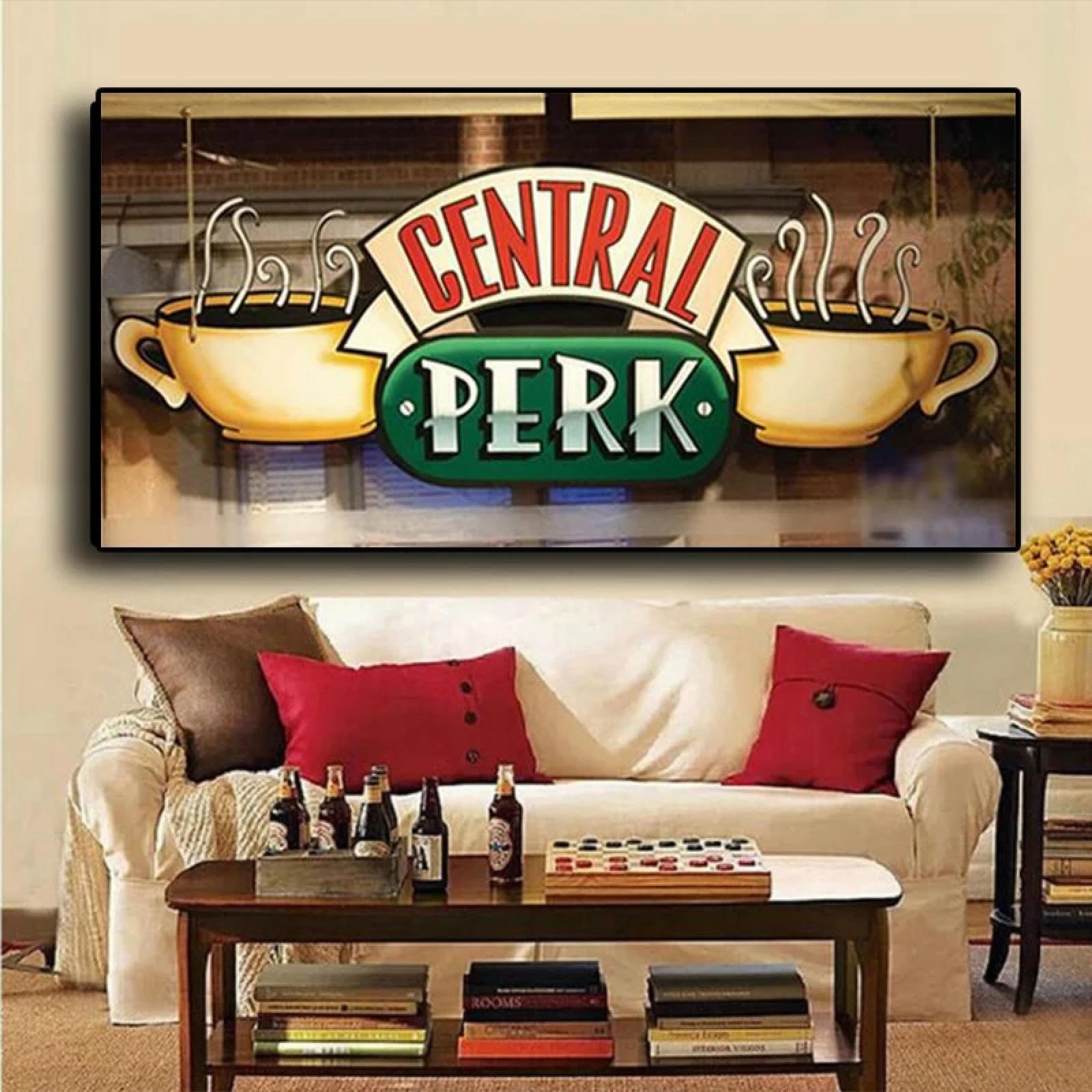Zhadongli Art Central Perk Cafe Dipinti su tela Amici Serie TV Poster e stampe Scandinavo Immagine artistica da parete per soggiorno Decor 40x80 cm (16x31 pollici) Con cornice