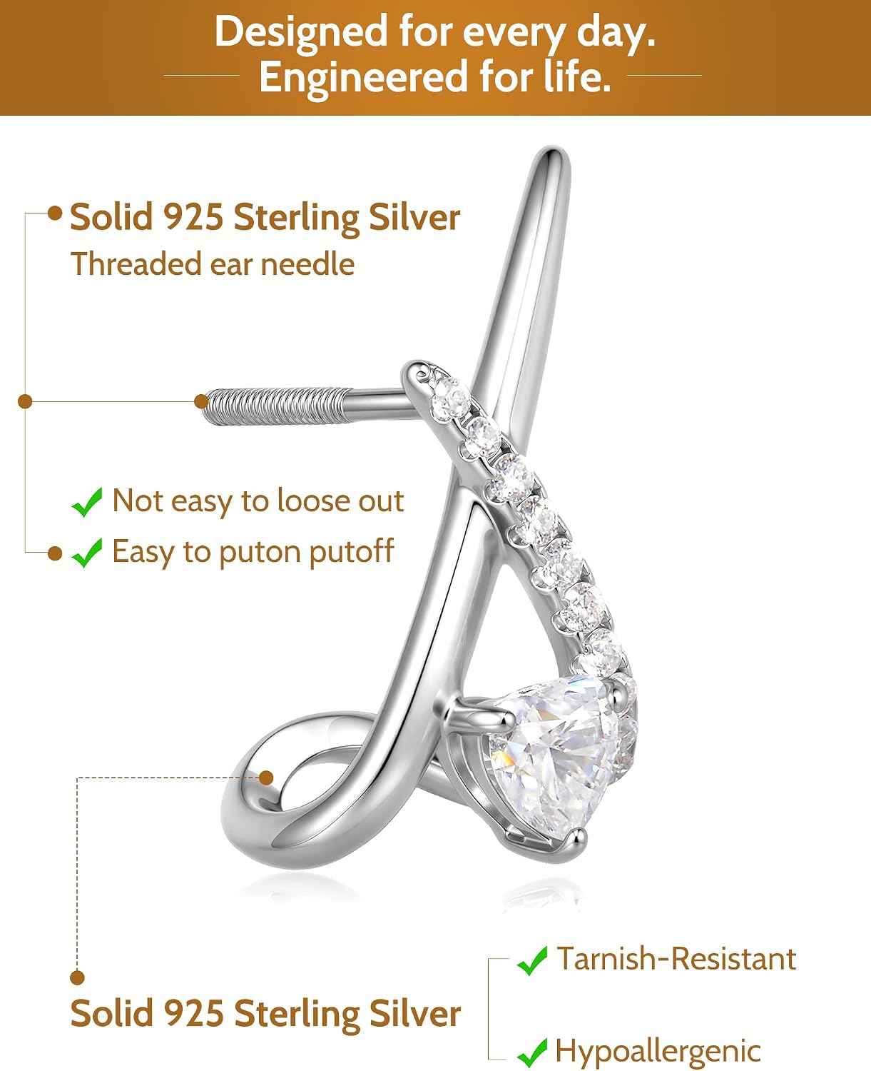 Moissanite Heart Stud Earrings for Women D Color VVS1 GRA Certified Heart Shaped 925 Sterling Silver Plated Hypoallergenic Earrings with Gift Box