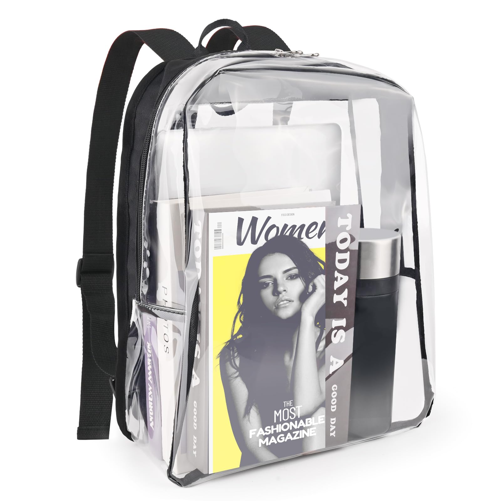 JOMPARO Clear Backpack - Clear Backpacks for School Transparent Bookbag for College Work Travel Black 16 inch