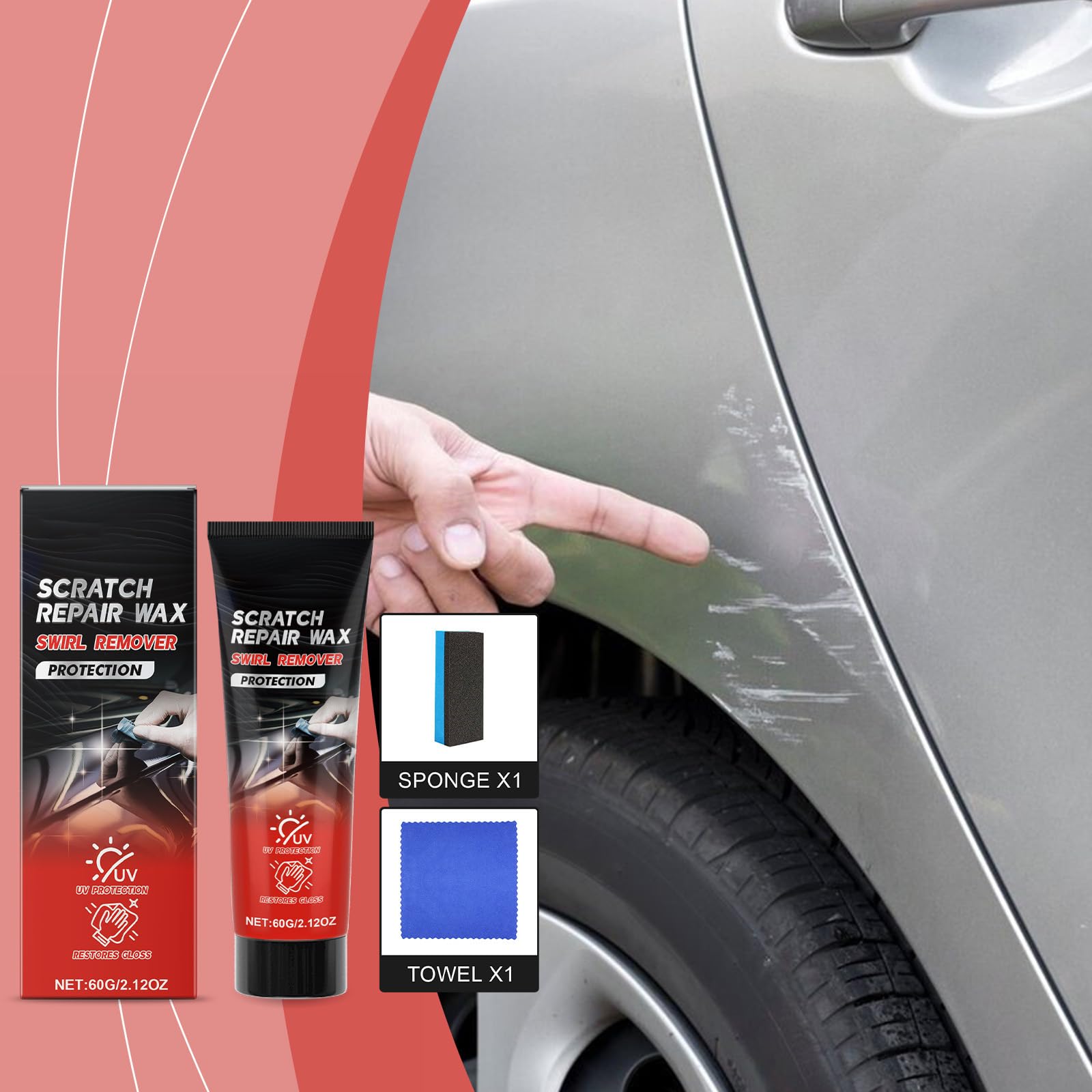 Kratzer Entferner Auto für Fahrzeuge - UV Protection, Restores Glosses, Lackkratzer Reparatur, Auto Kratzerentferner Polierpaste für Metalliclacke zur Quick Effect Entfernung Kleiner Kratzer (5 Stück)