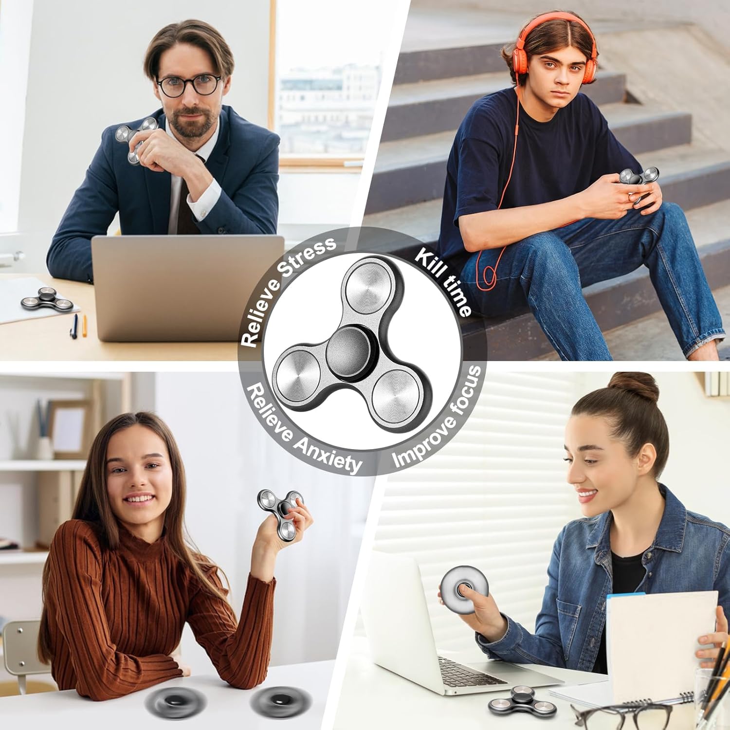 Fidget Spinner for Adults, Ultra Durable Metal Silent Fidget Spinners, Sensory Fidget Toys with Stainless Steel Bearings, ADHD Autism Anxiety Stress Relief, Goodie Bag Stuffers Gifts for Adults