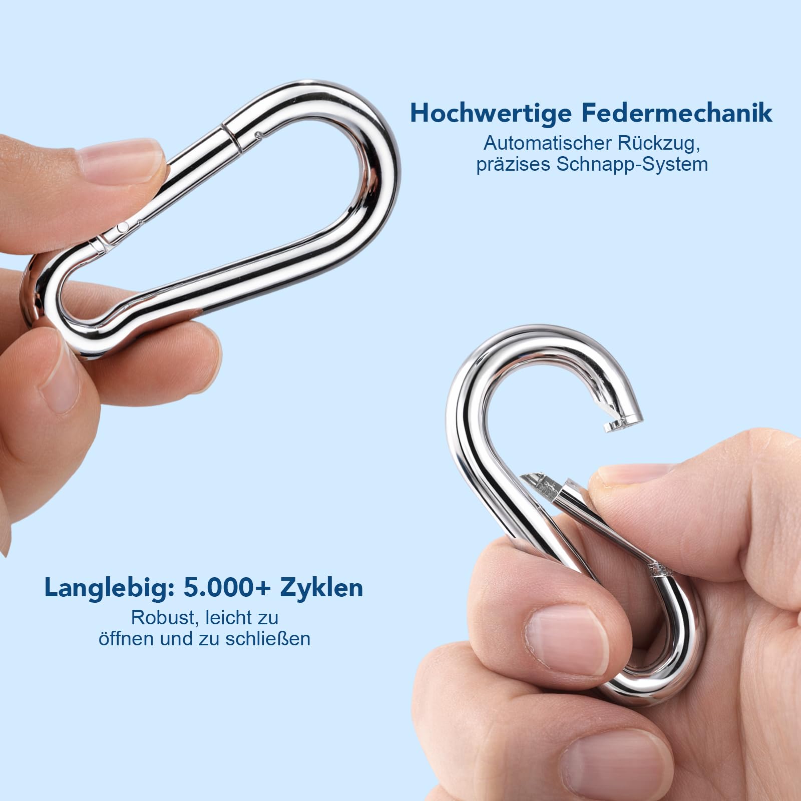 16 moschettoni, 60 x 6 mm, moschettone in alluminio, moschettone per zaino, cintura, campeggio, viaggi