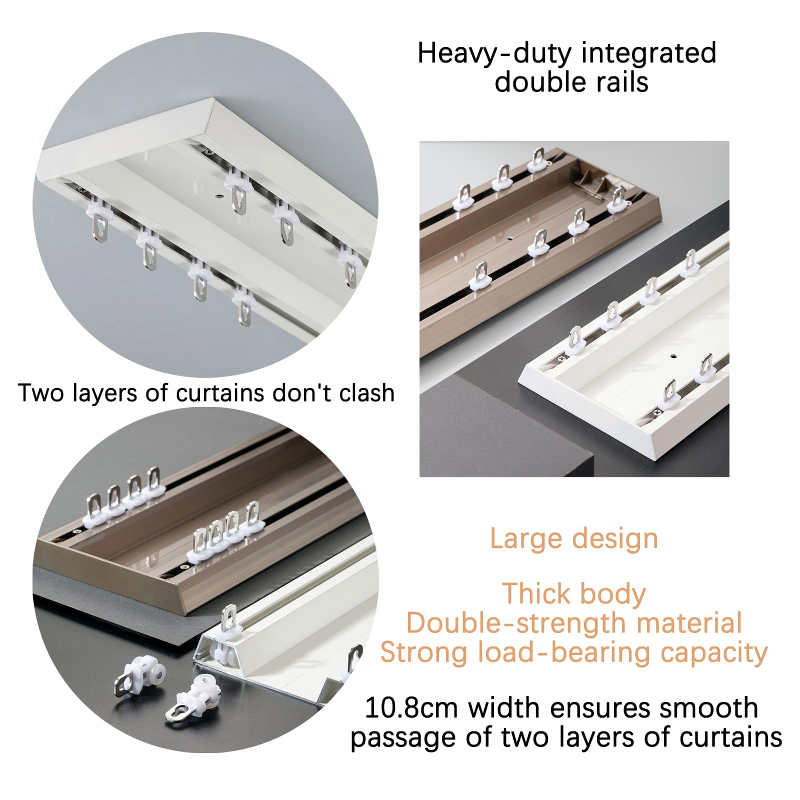 Gardinenstange Doppelläufig, Leise Doppelreihige Gardinenschiene Aluminium Für Wohnzimmer Schlafzimmer Vorhänge, Deckenschiene Raumteiler