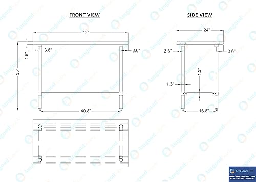 Miniatura 4 de Mesa de trabajo de acero inoxidable de base abierta de 24 x 48 pulgadas  Residencial y comercial  Preparación de alimentos  Estación de trabajo