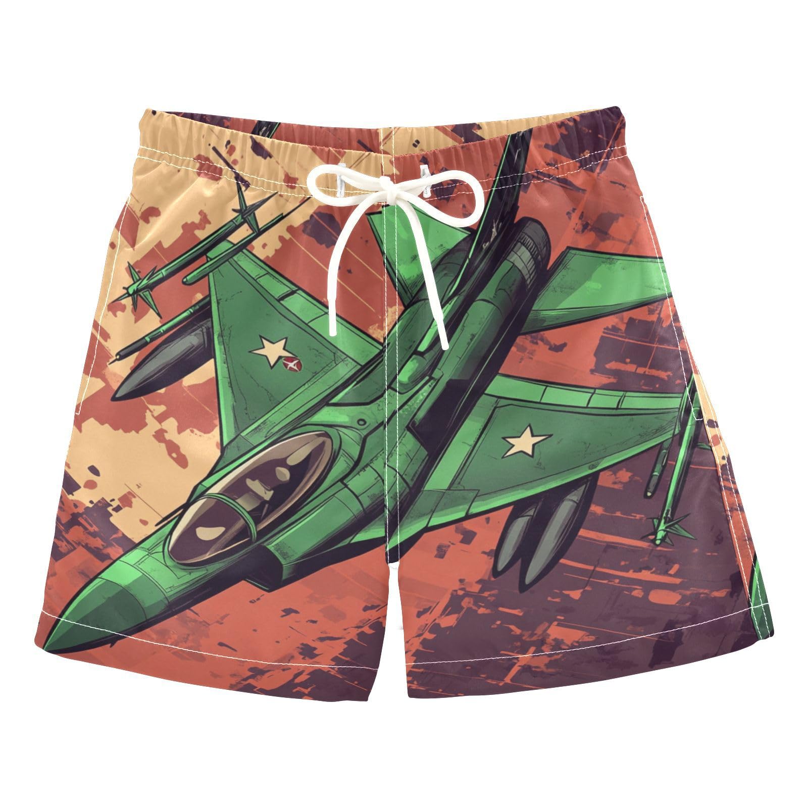 Jucciaco Boys Swim Trunk Camo Airplane Fighter Flying Beach Board Shorts Teen Swimwear