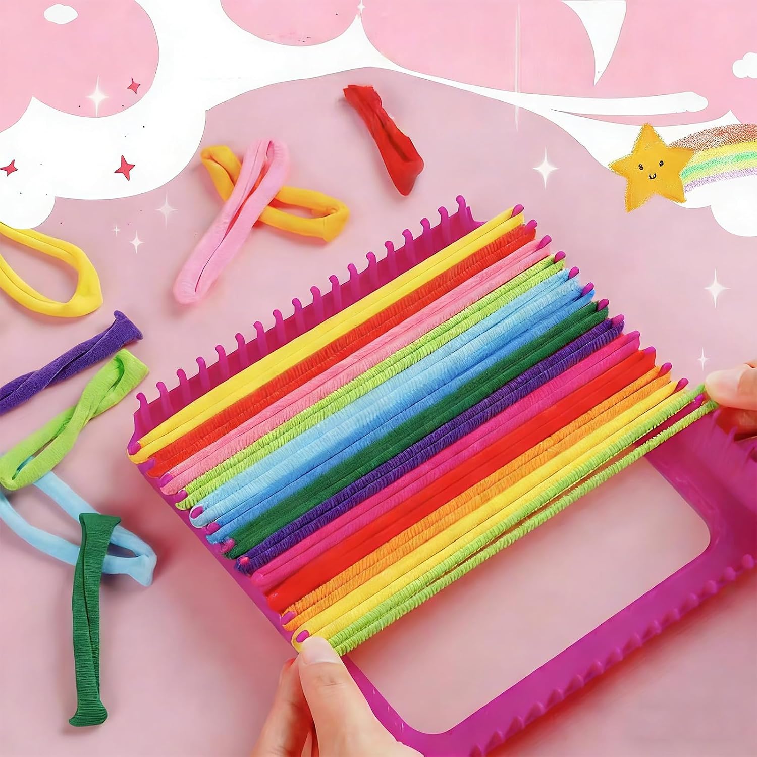 Eikovia 1200 Pcs Weaving Loom Refill Loops 6-7Inch Weaving Loom Potholder Loop in 12 Colors Polyester Craft Bands for DIY Projects & Creative Weaving