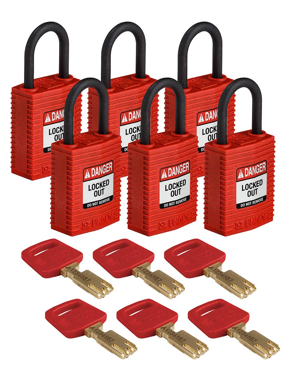 Candado Compacto Safekey, 33mm x 67mm x 19mm, Rojo, Paquete de 6