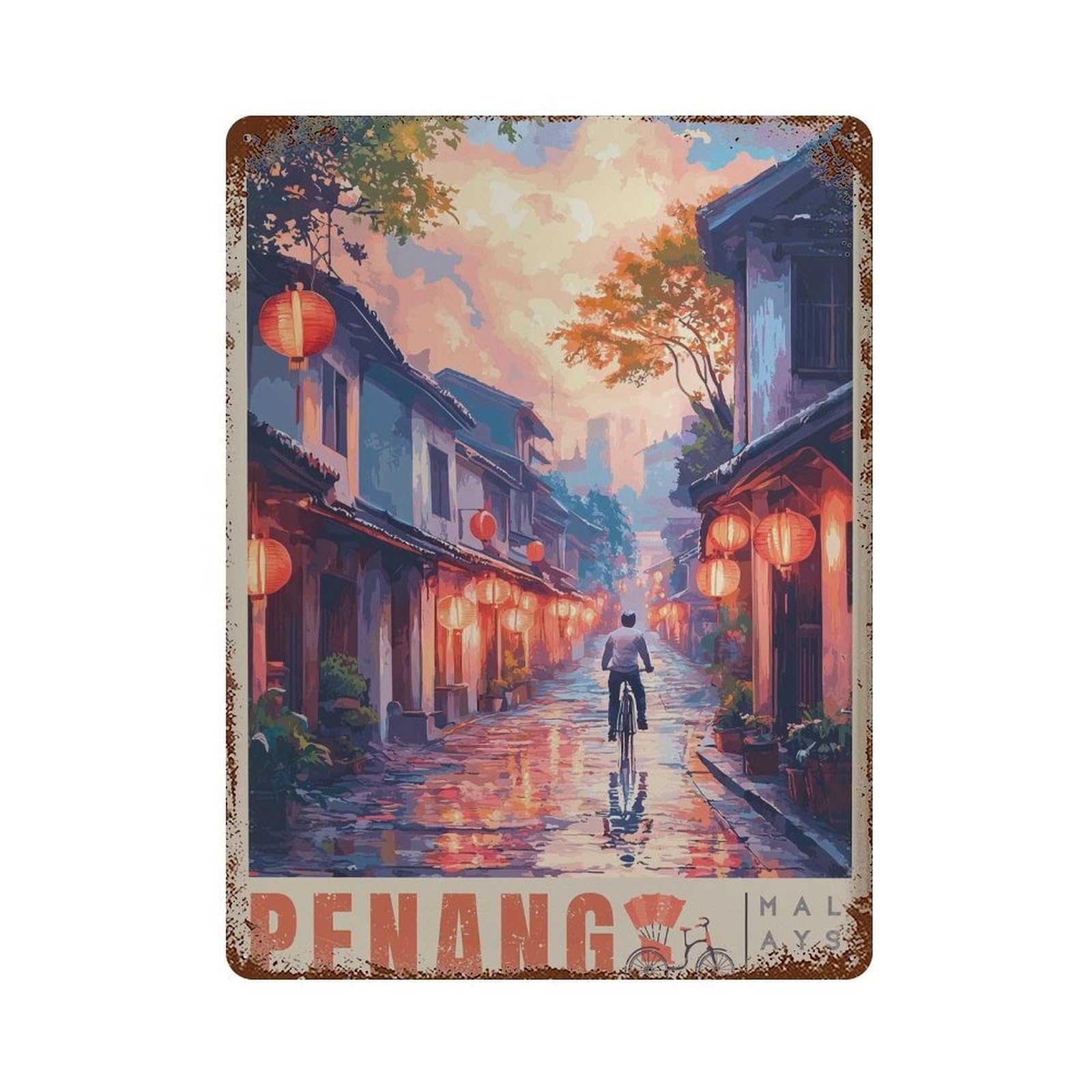 xiaoxiaoshen Penang Lantern Street Wall Decor Art Metal Tin Poster Modern Home Decor Art Home Bar Shop Decorations Vintage Sign 40x30cm