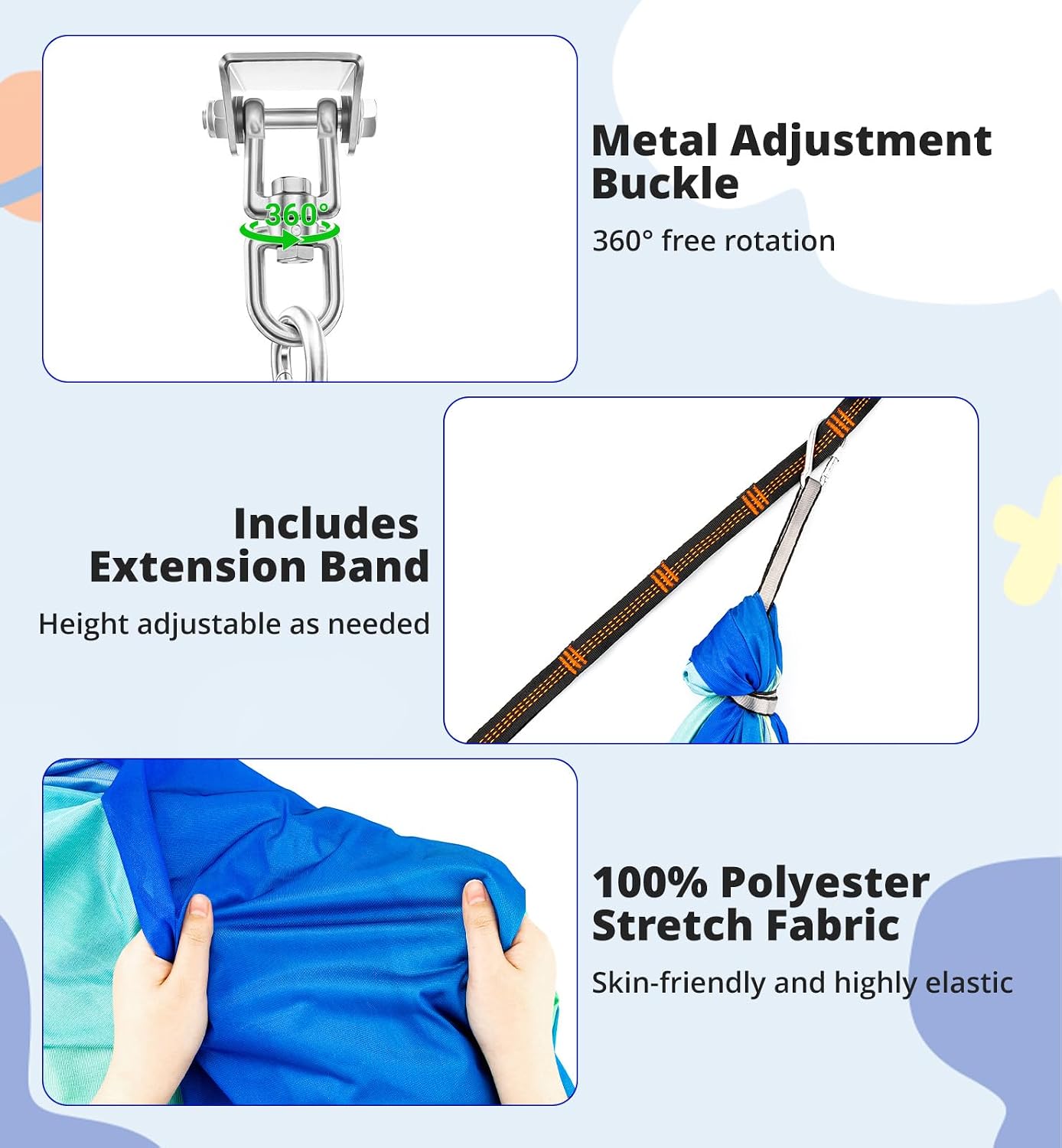 Sensory Swing for Kids Indoor & Outdoor Extra Large Therapy Swing (110 x 59 in) Hardware Included 360° Rotation Supports Up to 440 lbs Calming Cocoon Adjustable Hammock for Autism ADHD SPD Heavy Duty