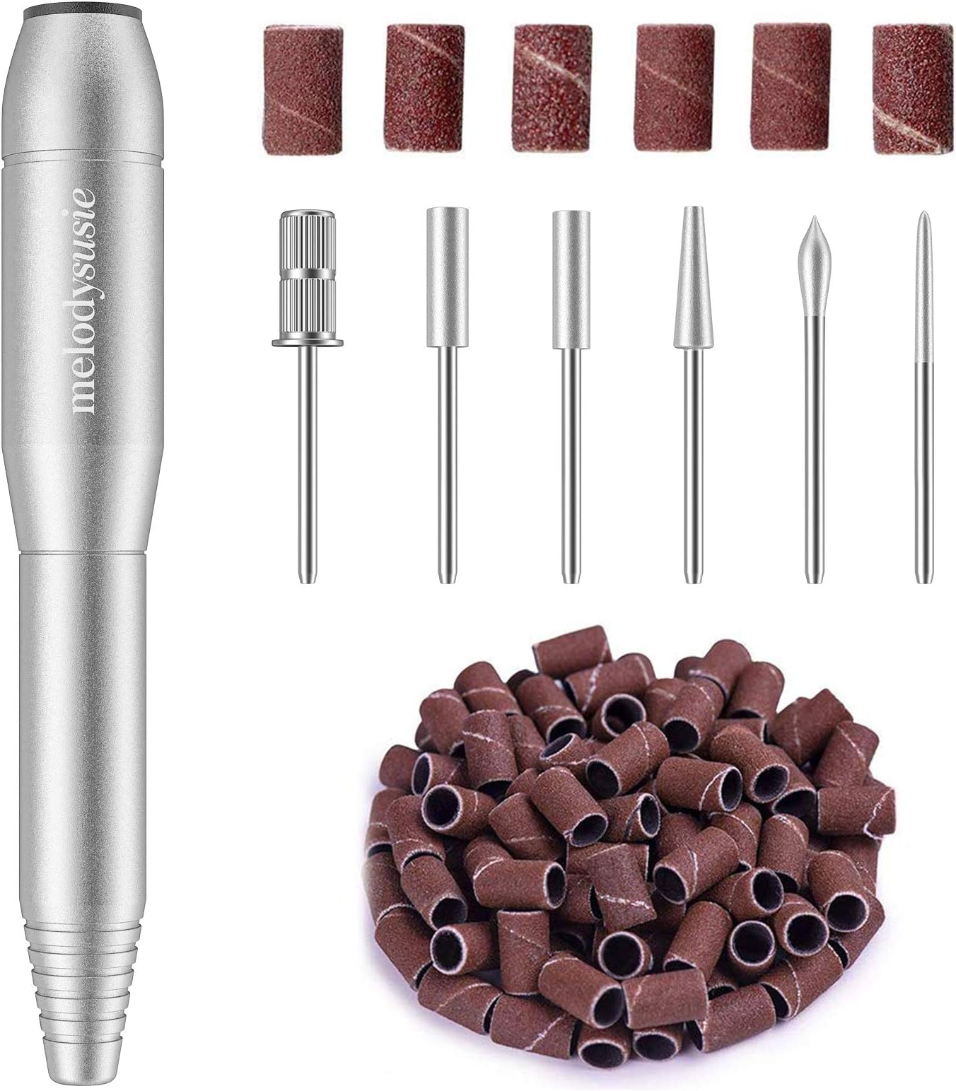 Portable Electric Nail Drill - Professional File Kit Handpiece Grinder Tool For Acrylic, Gel Nails, Manicure Pedicure Polishing Shape with Bits Set and 100PCS Sanding Bands,Silver