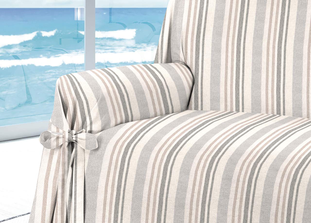 BIANCHERIAWEB Copridivano con Laccetti Fiocco, Fodera Telo Protezione Divano, Salvadivano Made in Italy, 2 Posti Colore Riviera grigio