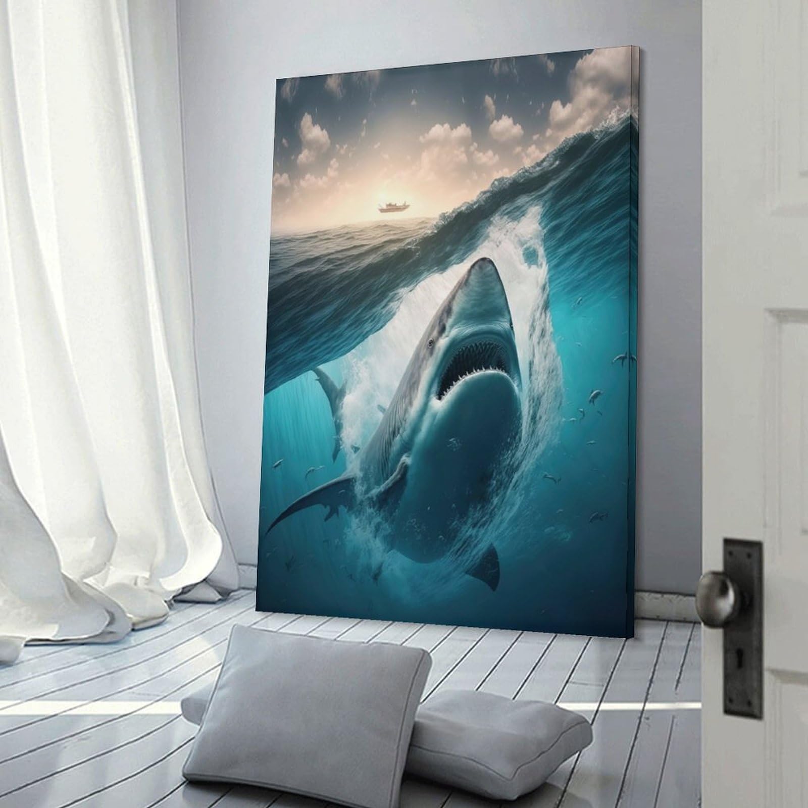 Junmoney Whale Shark Room Decor Wall Art 24x36inch(60x90cm), for Bedroom Decor, Cosy Corners Or Studios, A Warm Accent for Relaxed Interiors