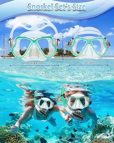 Miniatura 40 de Equipo de esnórquel para adultos y niños, juego de esnórquel en seco, lente panorámica de vidrio templado antifugas y antivaho. Juego de esnórquel