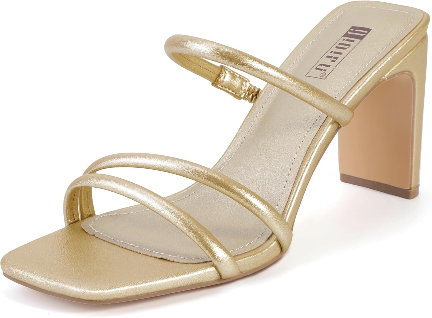 IDIFU IN3 High Heels Strappy Chunky Block Heels Square Toe Three Strap Slip On Heels Comfortable Slides Heeled Sandals Sexy Wedding Party Dress Shoes Open Toe Mules Heels for Women