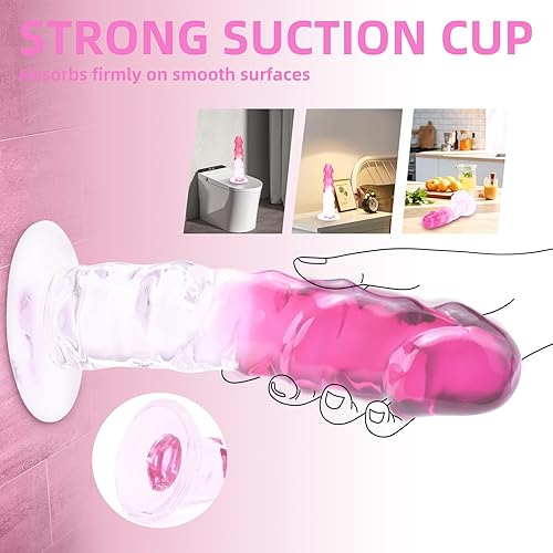 Miniatura 4 de Juguete sexual realista consolador rosa para mujeres – TUFEEL G Spot Juguetes para adultos, pene transparente degradado con fuerte ventosa, polla