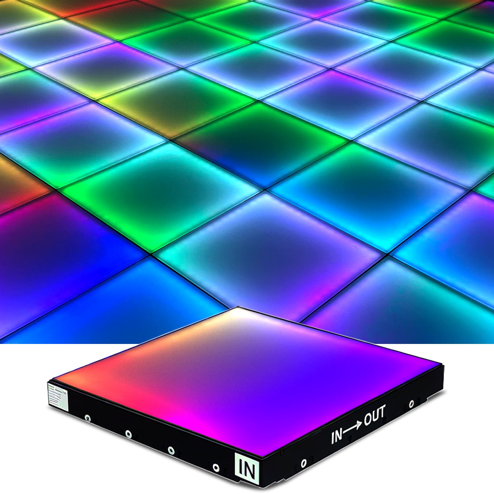 MKORMK Dance Floor Stage Lights Tempered Glass Infinity Mirror Panel 3D Effect Led Dance Floor for Wedding Party Customizable (RGB-Magnetic, 25PCS(