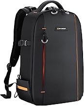 K&F CONCEPT Waterproof Camera Backpack with Laptop Compartment for Canon Sony Nikon Olympus SLR/DSLR, Lens and Accessories, Lightweight (Black + Orange)
