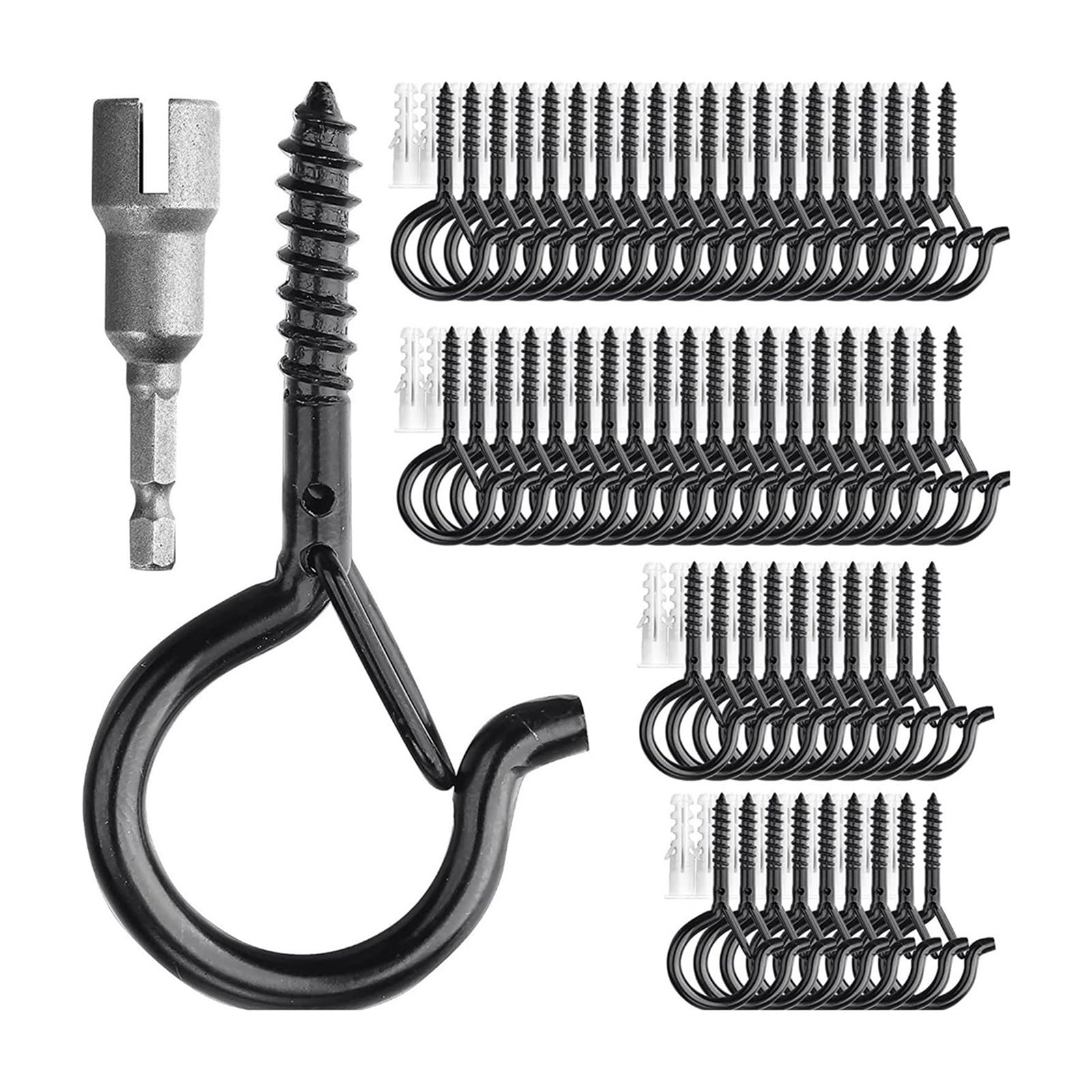 Zzhytang 60 Pcs Black Hooks With Safety Lock Q-Shape Screw-In Windproof Hooks For Hanging Planters, String Lights, Home & Garden(60 Pcs)