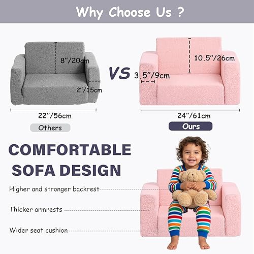 Miniatura 2 de Tiita Sillón Sofá para Niños, Sillas Sofá Cómodas Plegables para Niños Pequeños, Sofás de Felpa 2 en 1 Desplegables para Niños, Silla con
