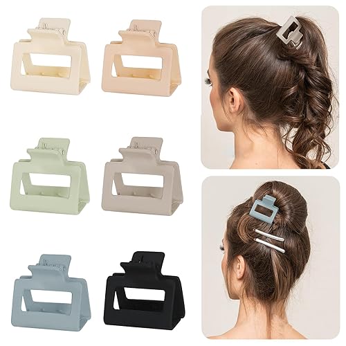 Miniatura 8 de Paquete de 6 pinzas para el cabello para mujeres y niñas, rectángulo mediano de 2 pulgadas, pinzas pequeñas para cabello fino o grueso medio