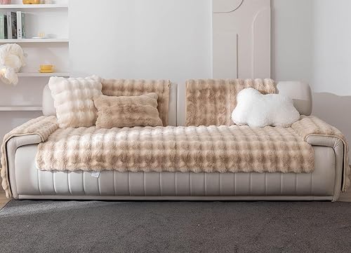 Miniatura 9 de vctops Funda de felpa de piel sintética gruesa de lujo, ultra suave, antideslizante, funda de sofá mullida y esponjosa, protector de muebles para