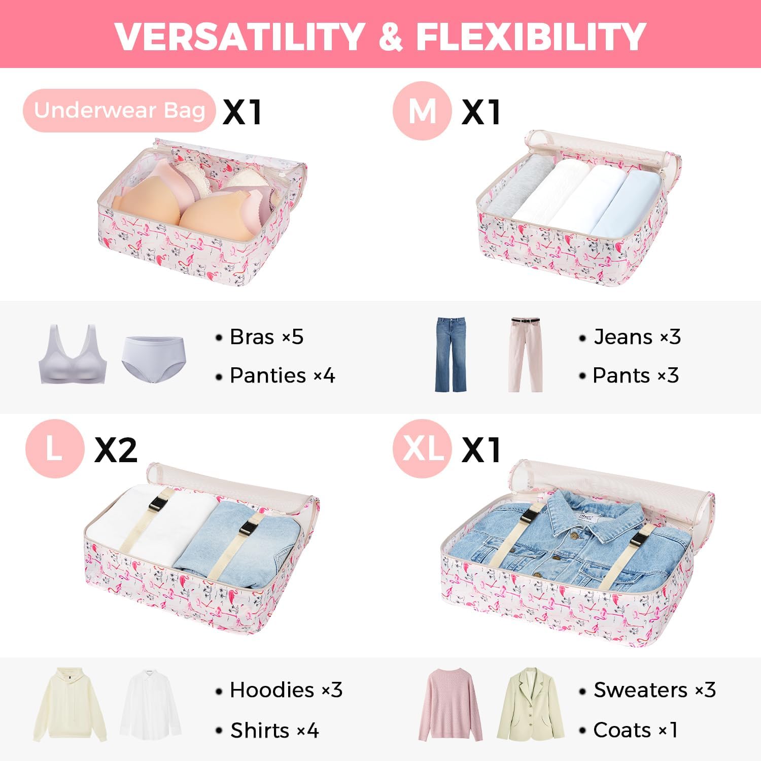 BAGAIL 8 Set Packing Cubes Luggage Packing Organizer Bags for Travel Accessories-Pink Flamingo - Image 3