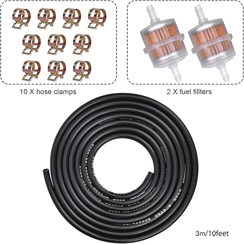 Miniatura 6 de Línea de combustible de identificación de 10 pies 316 pulgadas con 2 filtros de combustible para Kawasaki para Honda Predator, generador de