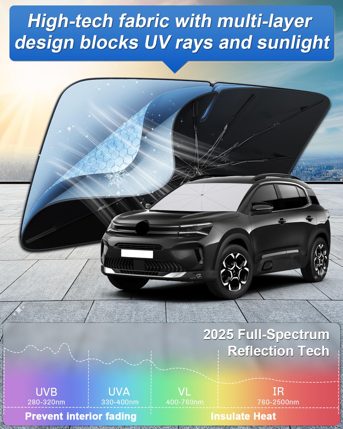 SHAOHAO Conpatible con Citroen C5 Aircross 2018-2025 Parasol Coche Delantero Protector Solar Parasol Paraguas Coche Resiste a los Rayos UV Plegable Citroen C5 Aircross Accesorios