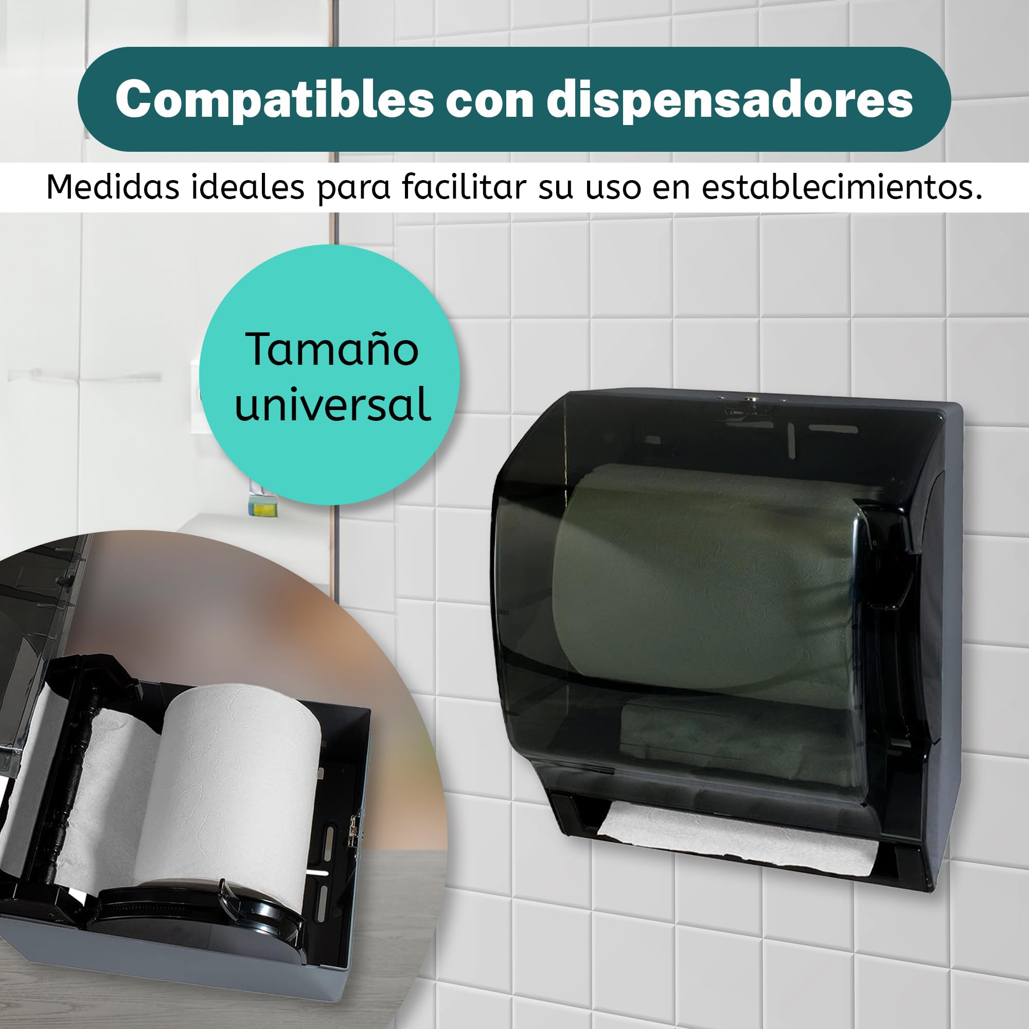 Rollo Mecha Laminado - 6 Unidades de Papel Secamanos Industrial de Celulosa Grande - Chemine Blanco Zig Zag - Bobina para Limpieza Doméstica o Industrial (110)