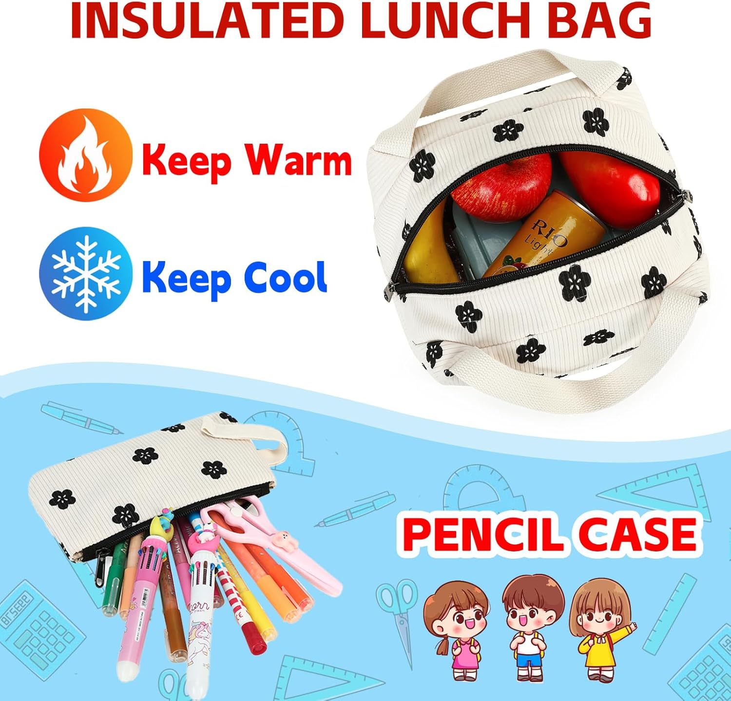 School Backpack for Girls Laptop Backpack for Teen Women Preschool Kindergarten Elementary Kids Bookbags Travel Daypack with Lunch Bag and Pencil Case (Corduroy Floral) - Image 3