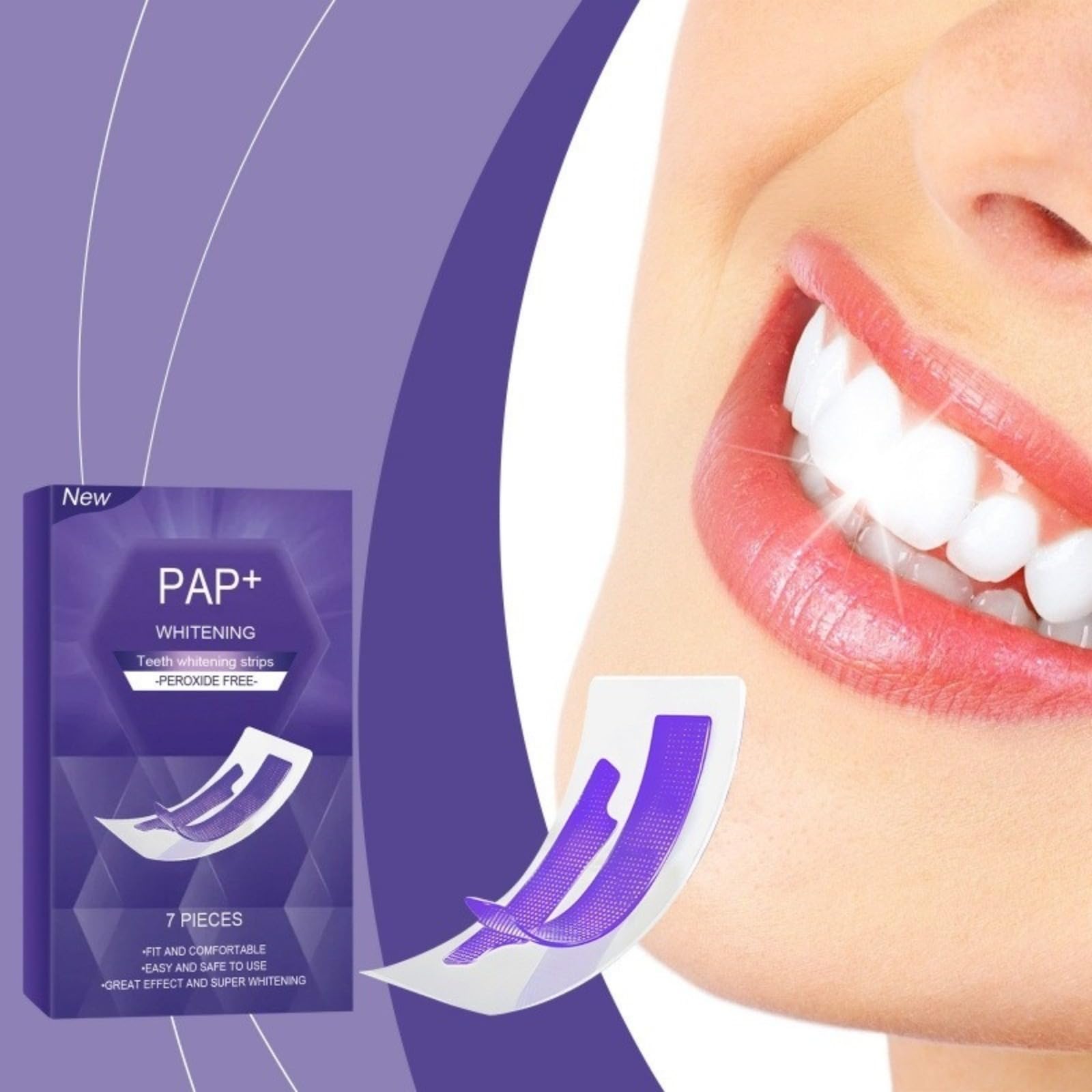 Nastro sbiancante dentale,Kit Strisce sbiancanti dei denti,Viola sbiancamento dentale, strisce sbiancanti e morbide per i denti, neutralizza il giallo e illumina il sorriso