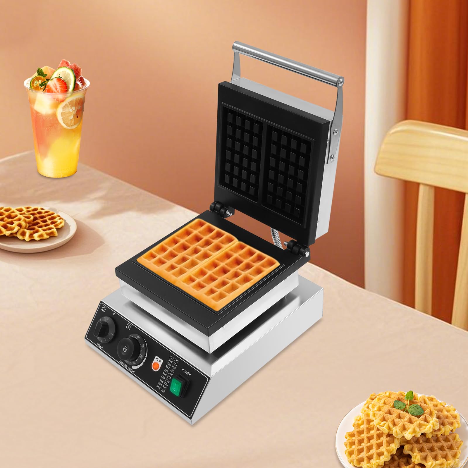 1750W/2000W Waffelbereiter 4-Fach/2-Fach Waffelmaschine mit Antihaftbeschichtung, Timer & Temperaturregler Professionelles Waffelmaschine für Gastronomie & Haushaltsküchen (2er-Backform)