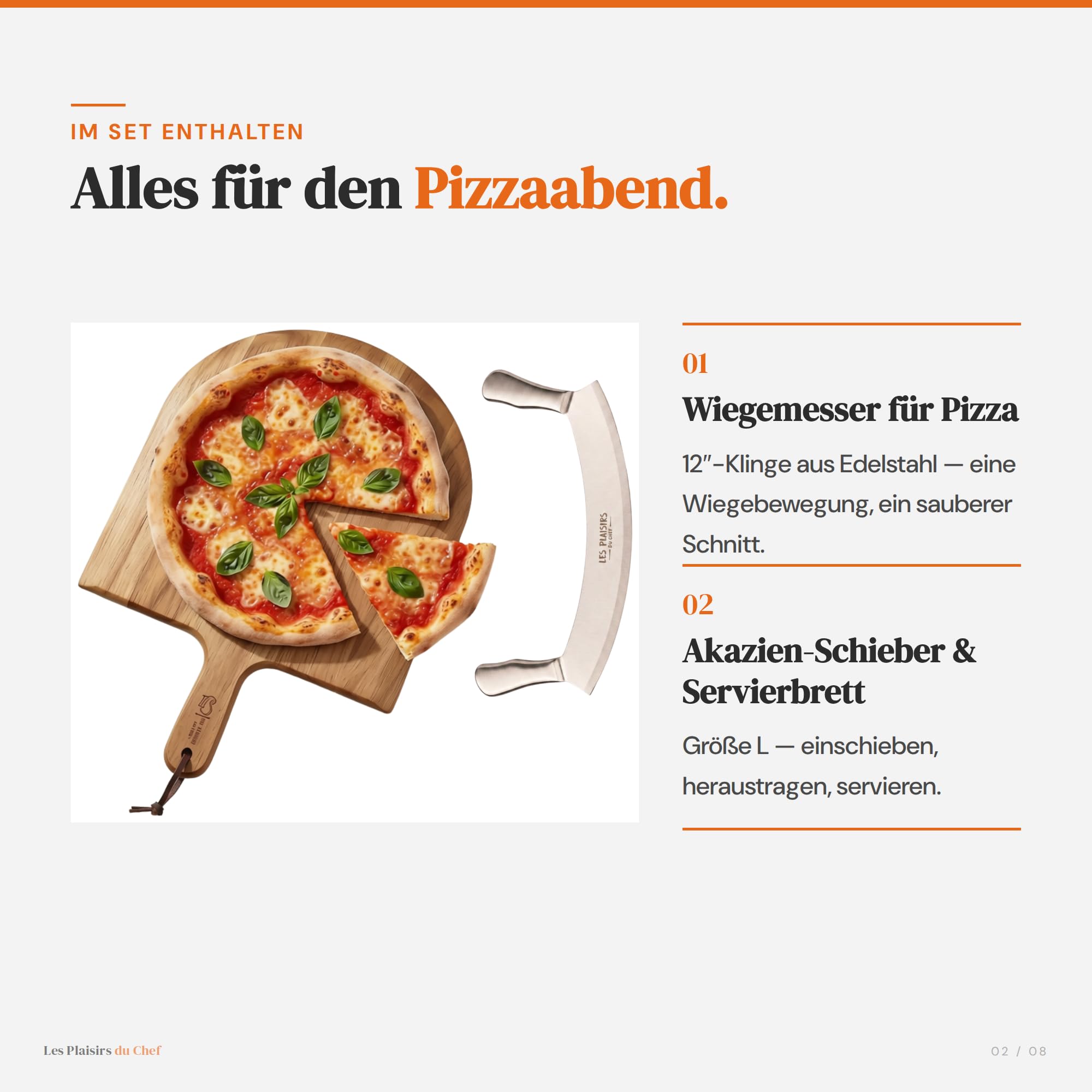 Pizza-Set: Pizzaschneider 30,5 cm & Pizzaschieber Holz Akazie