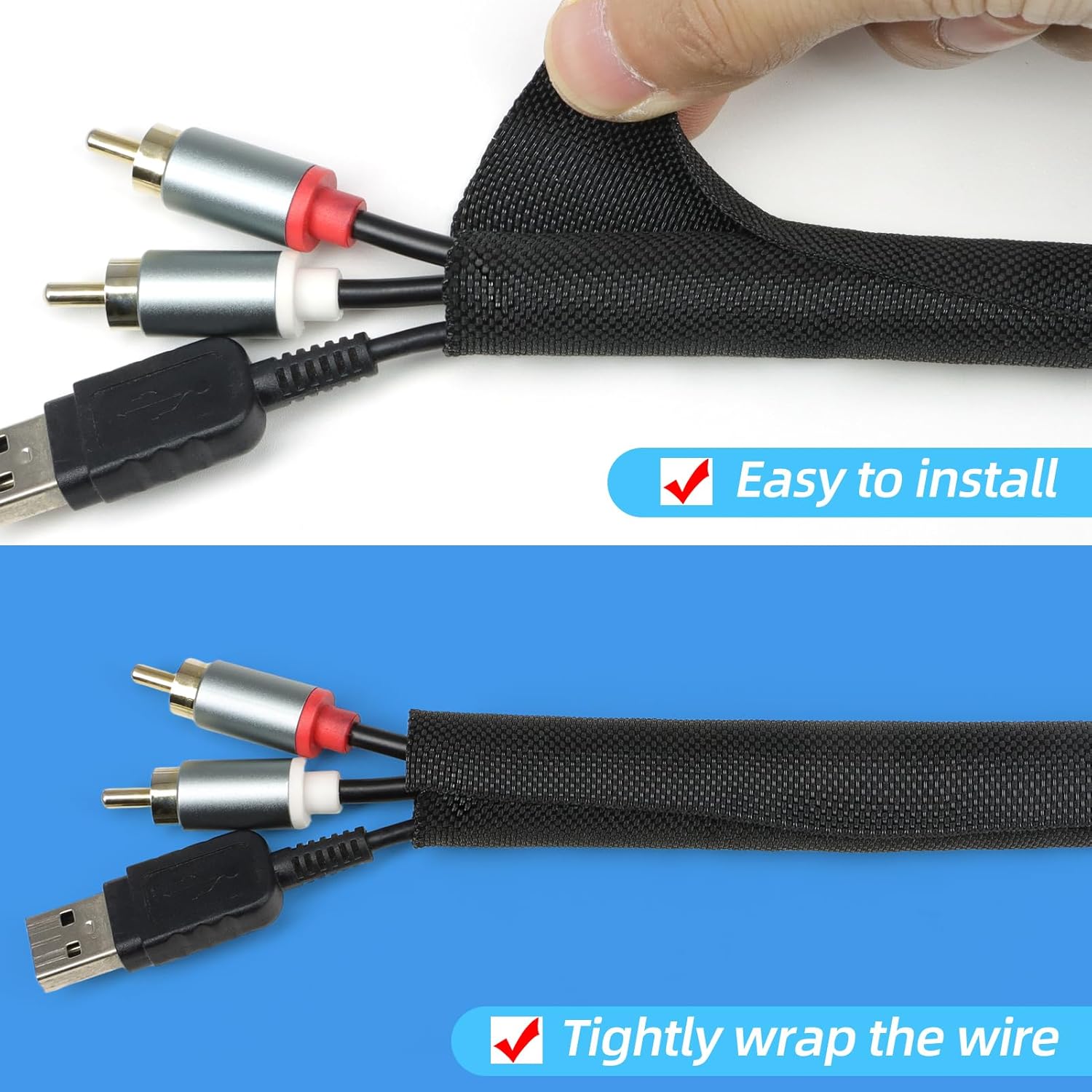 Automotive Wire Loom Tubing, Split Braided Cord Protectors from Pets No Chew, Flexible Cable Sleeve Cable Management for TV/Computer/Electric Wires (Black, 3/4"-25ft)