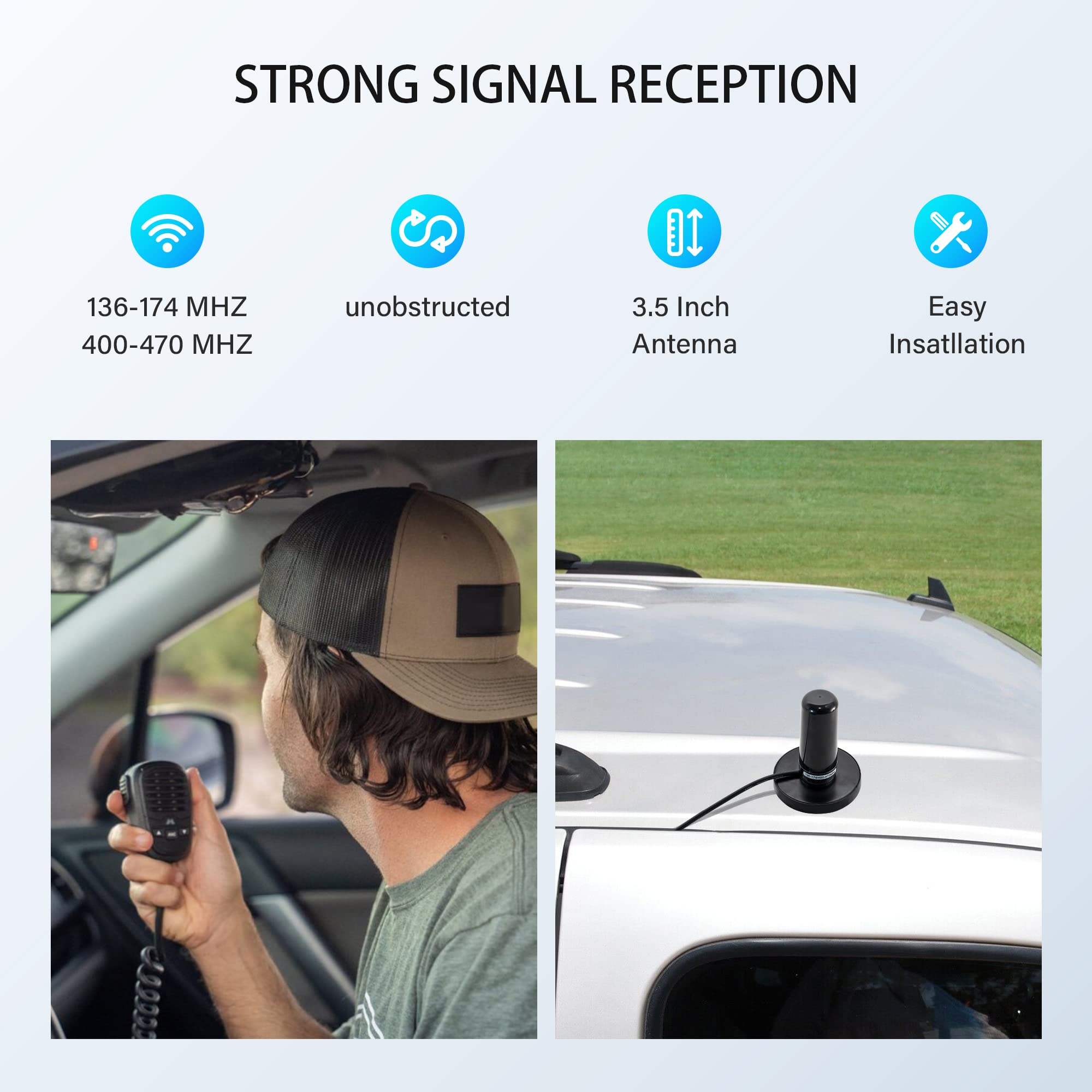 Anina NMO niskoprofilowa mocna antena magnetyczna 3,5 cala W/NMO osłona przeciwdeszczowa VHF UHF 136-174 MHZ 400-470 MHz podstawa do montażu Mag-Mount PL259 męski RG58 kabel koncentryczny z czystej