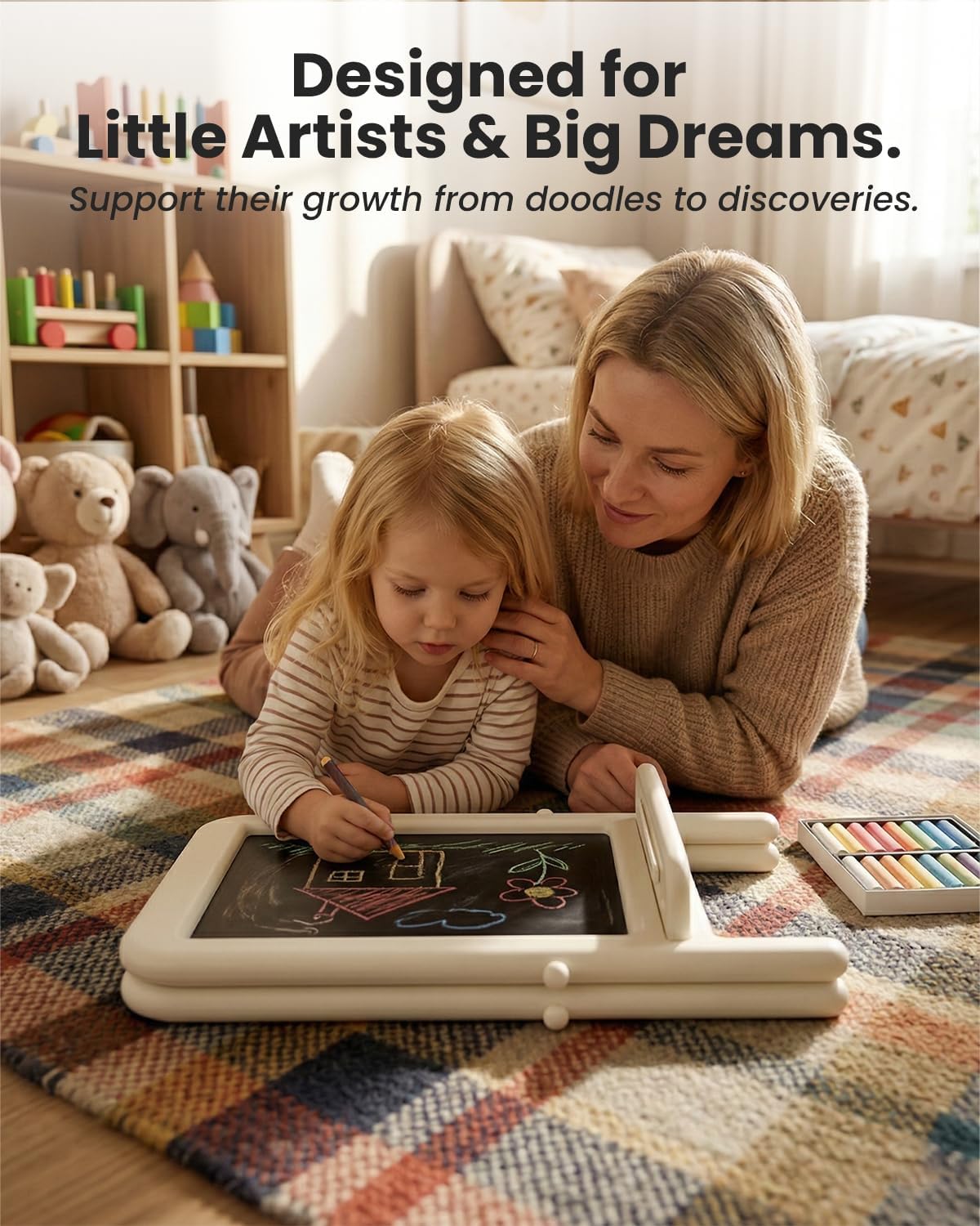Tabletop Art Easel for Kids Double-Sided Kids Easel with Whiteboard & Chalkboard Toddler Art Easel for 2-4 Portable Painting Easel for Kids with Accessories Desktop Easel, White