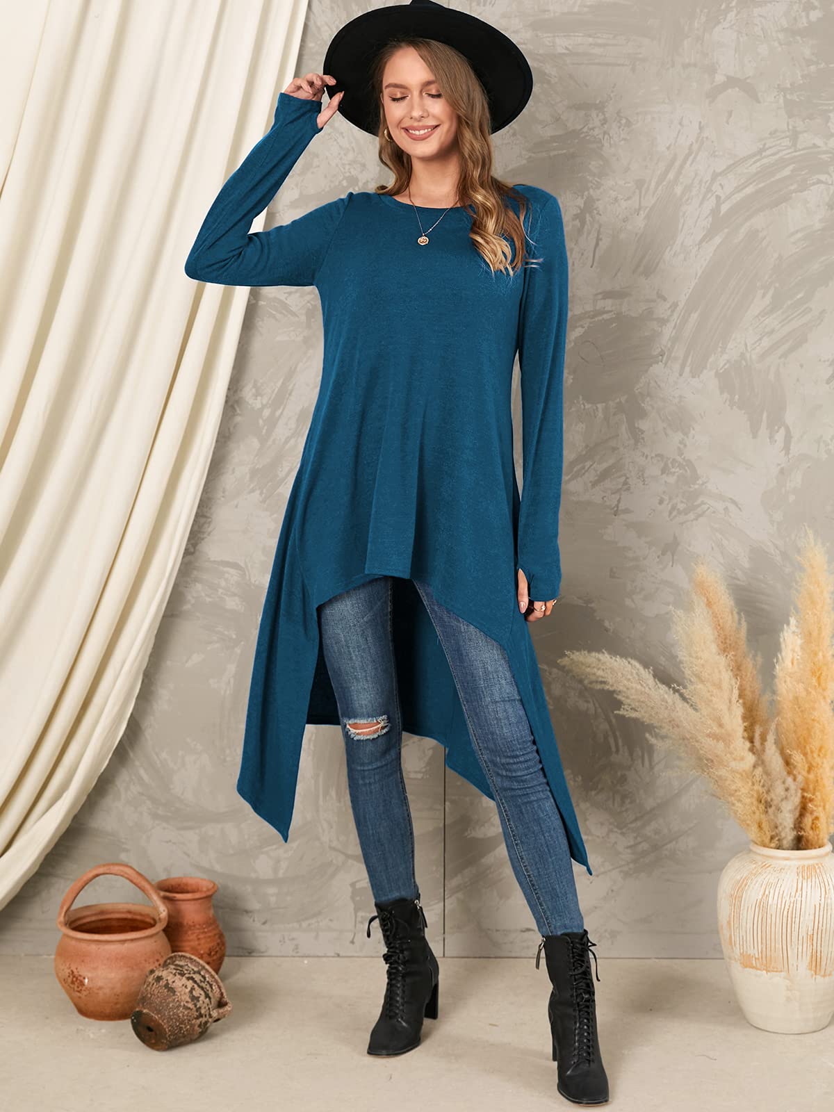 ZANZEA Robe Pull en Maille Fine Oversize Femme Hiver Tunique Longue Grande Taille Robe Sweat Asymetrique