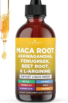 Liberty Lifestyle Organic Maca Root Liquid Drops with Ashwagandha, Nettle, Fenugreek, Beet Root and L-Arginine Liquid Multivitamin for Women and Men - 2oz
