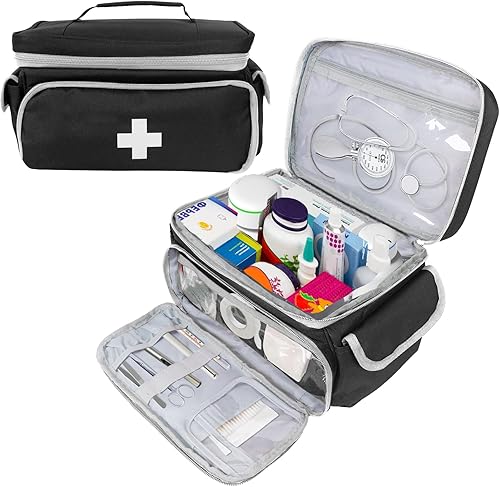 Miniatura 9 de Bolsa de primeros auxilios vacía Caja de almacenamiento de kit de primeros auxilios 12 x 9 x 7 pulgadas, bolsa médica portátil para automóvil, Rojo