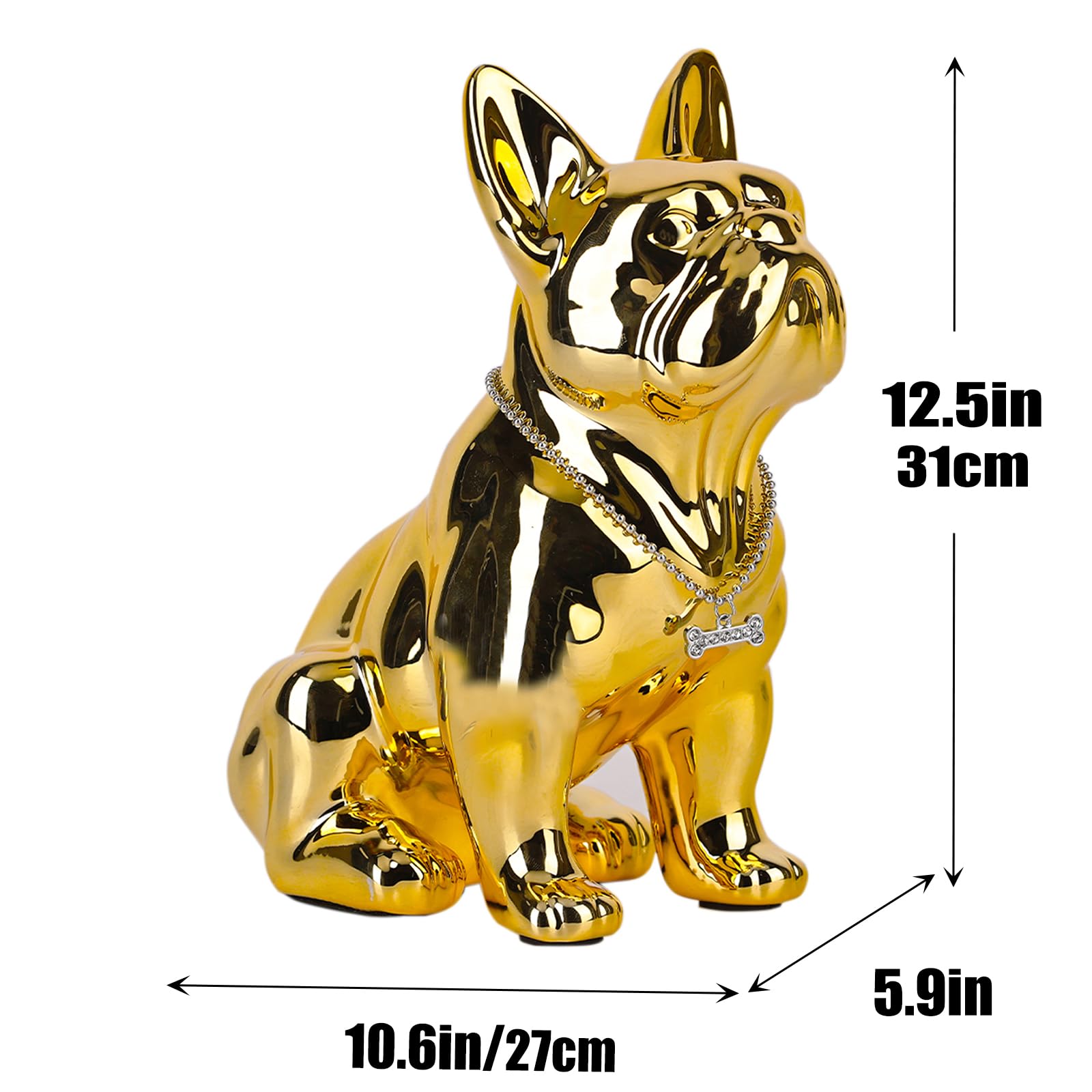 Estatua Dorada de Bulldog Francés, Estatua de Perro Pug Dorado de Resina Sentado, Escultura de Decoración del Hogar de Bulldog Inglés, Decoración de Escritorio de Sala de Estar, Regalo de Arte