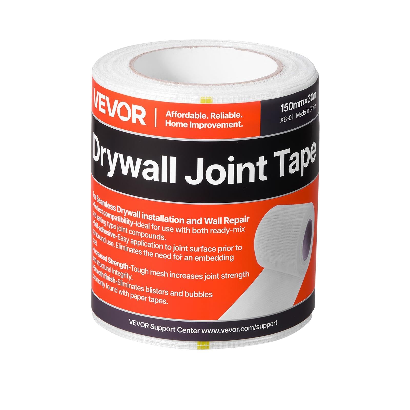 VEVOR Nastro per Cartongesso 30 m x 150 mm Nastro in Fibra di Vetro Autoadesivo per Giunti in Cartongesso, 12 Rotoli, Ideale per Riparare Crepe su Soffitti, Pareti Interne o Esterne, Bianco