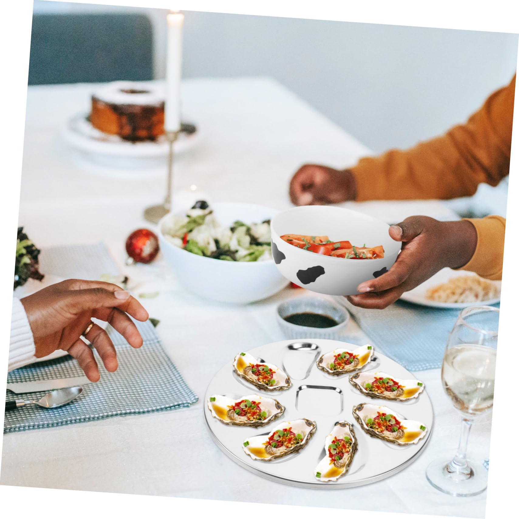 Hohopeti Plato de Acero Inoxidable para Ostras Resistente y Pulido para Restaurante Bandeja Antiadherente para Mariscos y Aperitivos Utensilio de Mesa Profesional