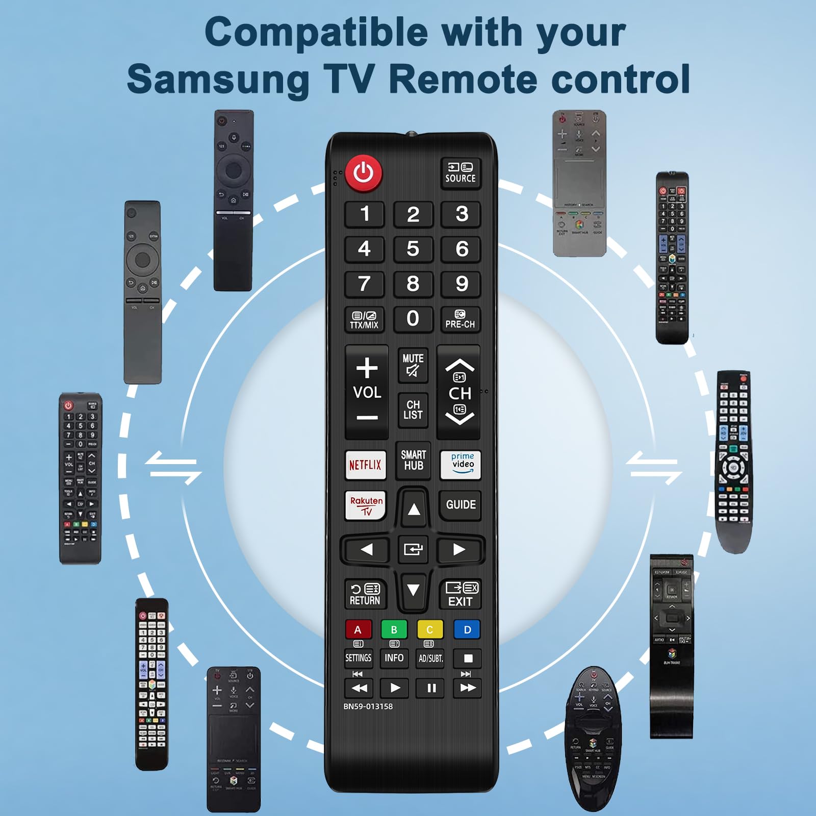 Universal Remote for Samsung TV Remote Control with Netflix, Prime Video Rakute TV Button, Samsung Remote Controls for Smart TV LED LCD UHD Hdtv QLED 3D 4K 8K TVs All (Samsung TV Remote) — view 3