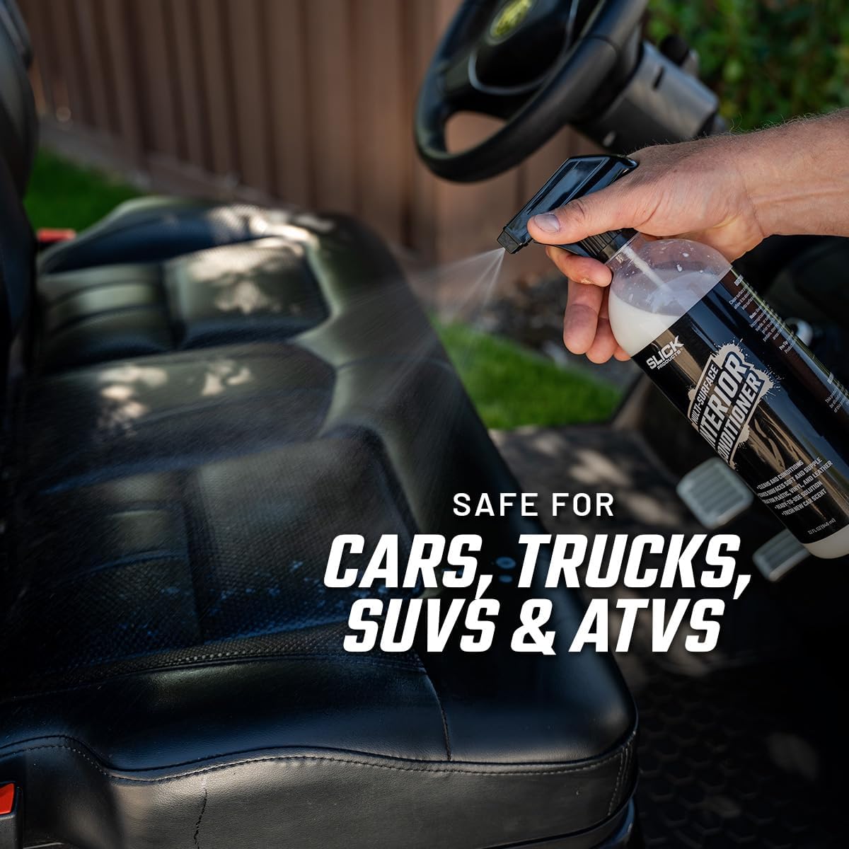 Slick Products Multi-Surface Interior Conditioner – Cleans & Conditions Vinyl, Plastic & Leather – Non-Greasy Car Interior Cleaner & Protectant – Fresh New Car Scent – 128 oz.