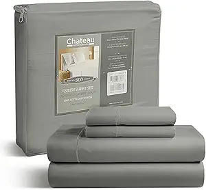Egyptian Cotton Sheets Full Size Bed Set Deep Pockets, 800 TC Cotton Full Sheet Set, Soft Breathable Sateen Weave Elasticated Sheet & Pillowcase Sets, No Pill & Shrink, Machine Washable - Silver