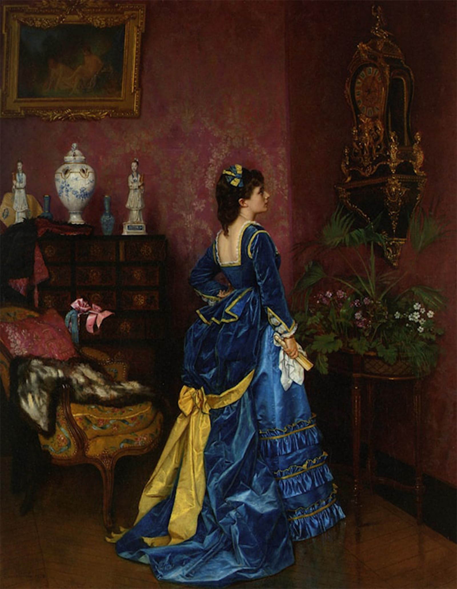 ARTXLXXBN Famous Art Print Poster Vintage Wall Art Thedress by Auguste Toulmouche Canvas Art Poster for Home Decor 60x90cm