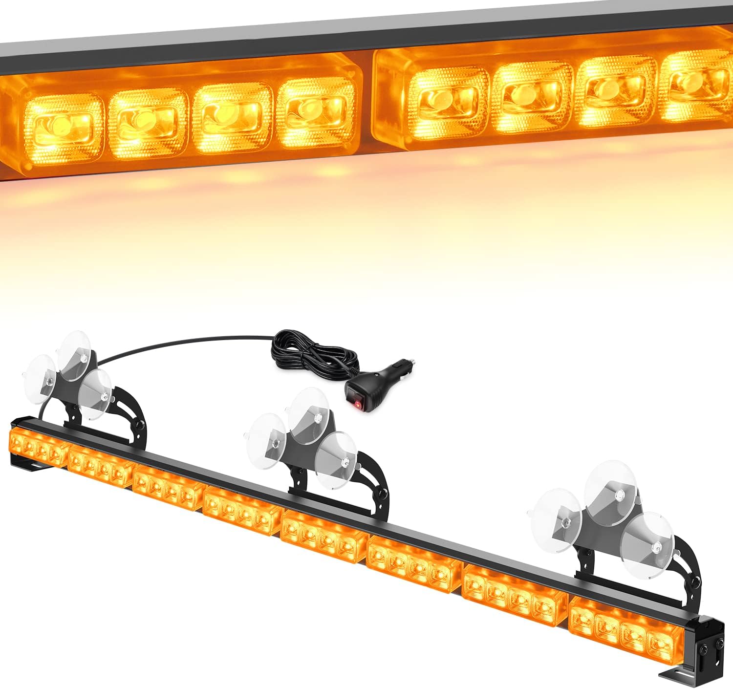 NilightTraffic Advisor Emergency Strobe Light Bar 35Inch 32LED 21 Flash Patterns Directional Safety Warning Lights with Cigar Lighter on Trucks Police Cars Construction Vehicles, 2 Years Warranty